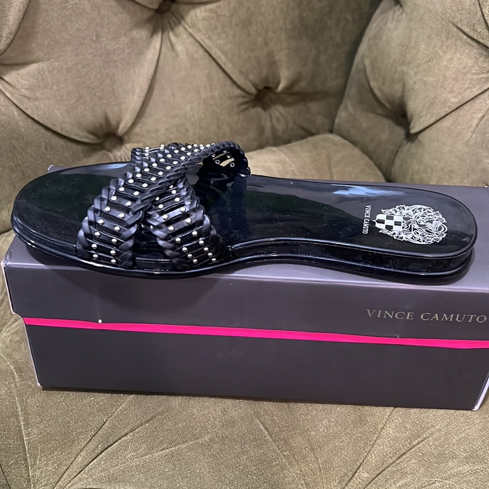 Vince Camuto Crossband Jellies, Slide Sandals, Black, Brand New, Size 8